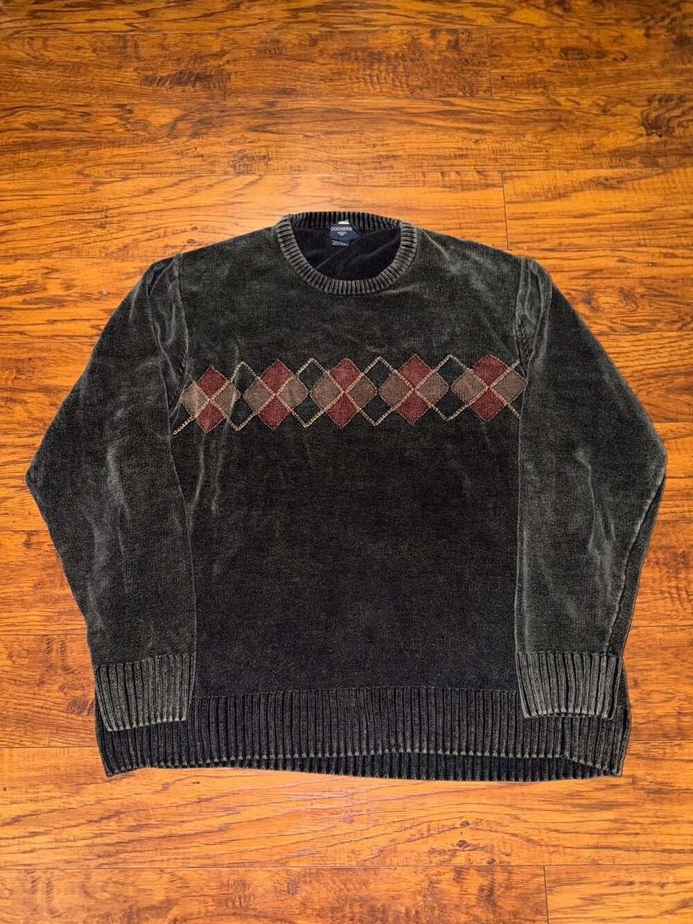 Dockers Sweater Size XL Green Argyle Cotton Crewneck
